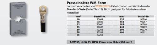 90263 Presseinsätze Wm-Form 50 mm² für Weitkowitz-Kabelschuhe und Verbinder der Standard-Serie für MP 2, APW 30, HHW 30, APW 35, HHW 35, HPW 15 und HPW 17 Weitkowitz
