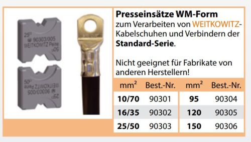90306 Presseinsätze 150mm² für Weitkowitz-Kabelschuhe und Verbinder der Standard-Serie