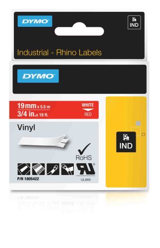 1805422 Dymo Rhino Vinyl-Band 19 mm x 5,5 m weiß auf rot