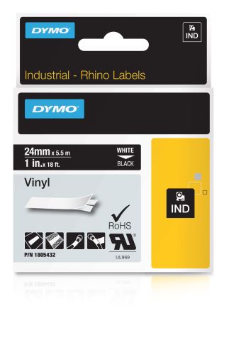 1805432 Dymo Rhino Vinyl-Band 24 mm x 5,5 m weiß auf schwarz